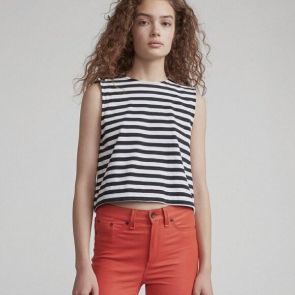 Rag & Bone Brit Crop Top | Striped Sleeveless Cotton | Size M | Black & White - Picture 1 of 9